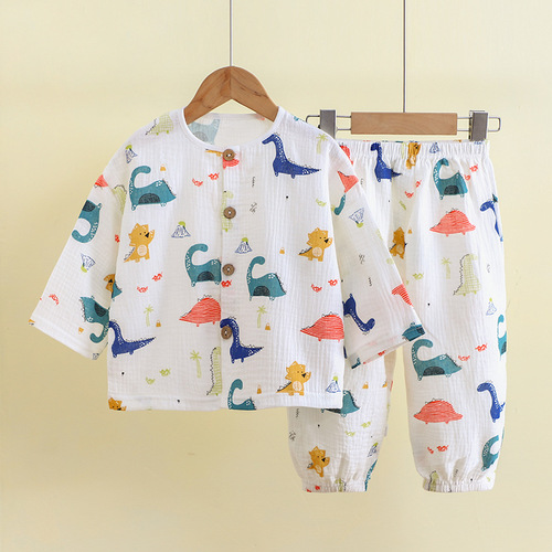 Dropshipping summer children's pure cotton home clothes set, boys' thin pajamas, baby girl's bloomers, air-conditioned clothes