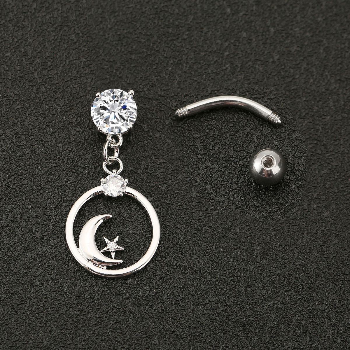 Nuovo gioiello per piercing transfrontaliero con stella, luna e zirconi, personalizzato, semplice ed elegante, anello per ombelico facile da indossare._voghion.com