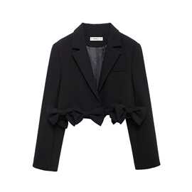 2024秋wish亚马逊eBay黑色蝴蝶结饰短款西装外套西服