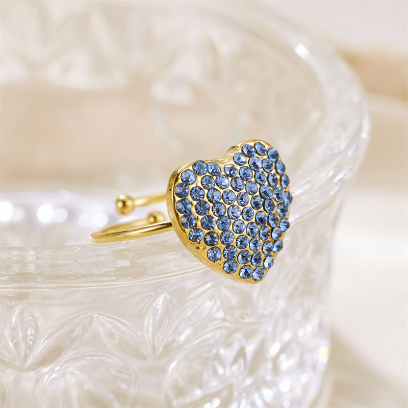 INS estilo abierto anillo ajustable completo diamante corazón circón anillo no se desvanece nicho diseño de joyería al por mayor