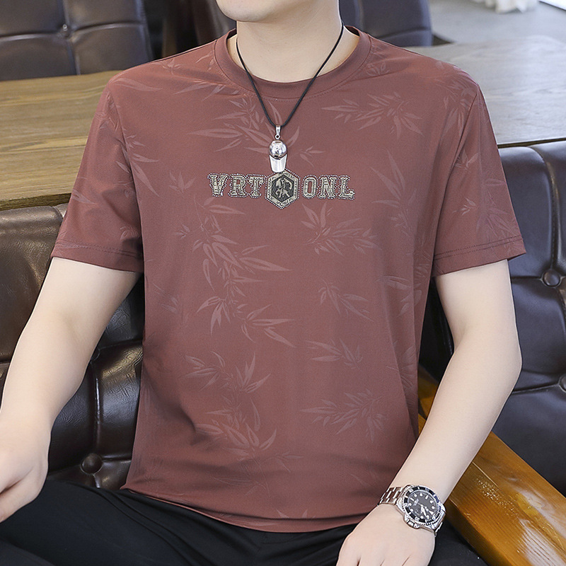 2025 Summer Men's Ice Silk T-shirt Youth Short-sleeved All-match Men's Summer Trendy Top Short-sleeved T-shirt Men's