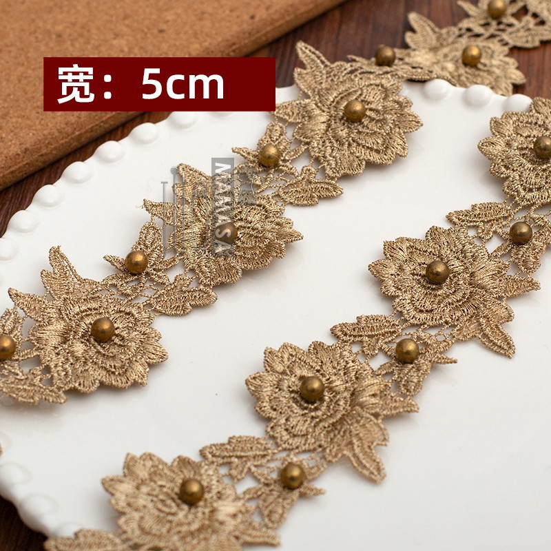 hilo de oro bordado soluble en agua rosa oro encaje encaje DIY ropa hecha a mano lolita accesorios fabricantes al por mayor