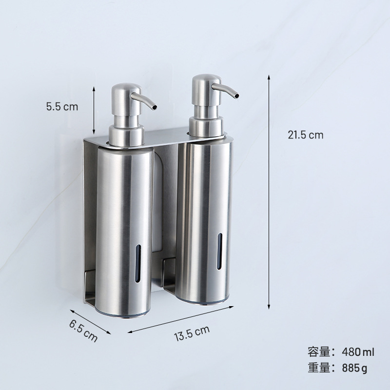 Dispensador de jabón de pared de acero inoxidable para baño de hotel transfronterizo, champú de baño, gel de ducha y dispensador de jabón