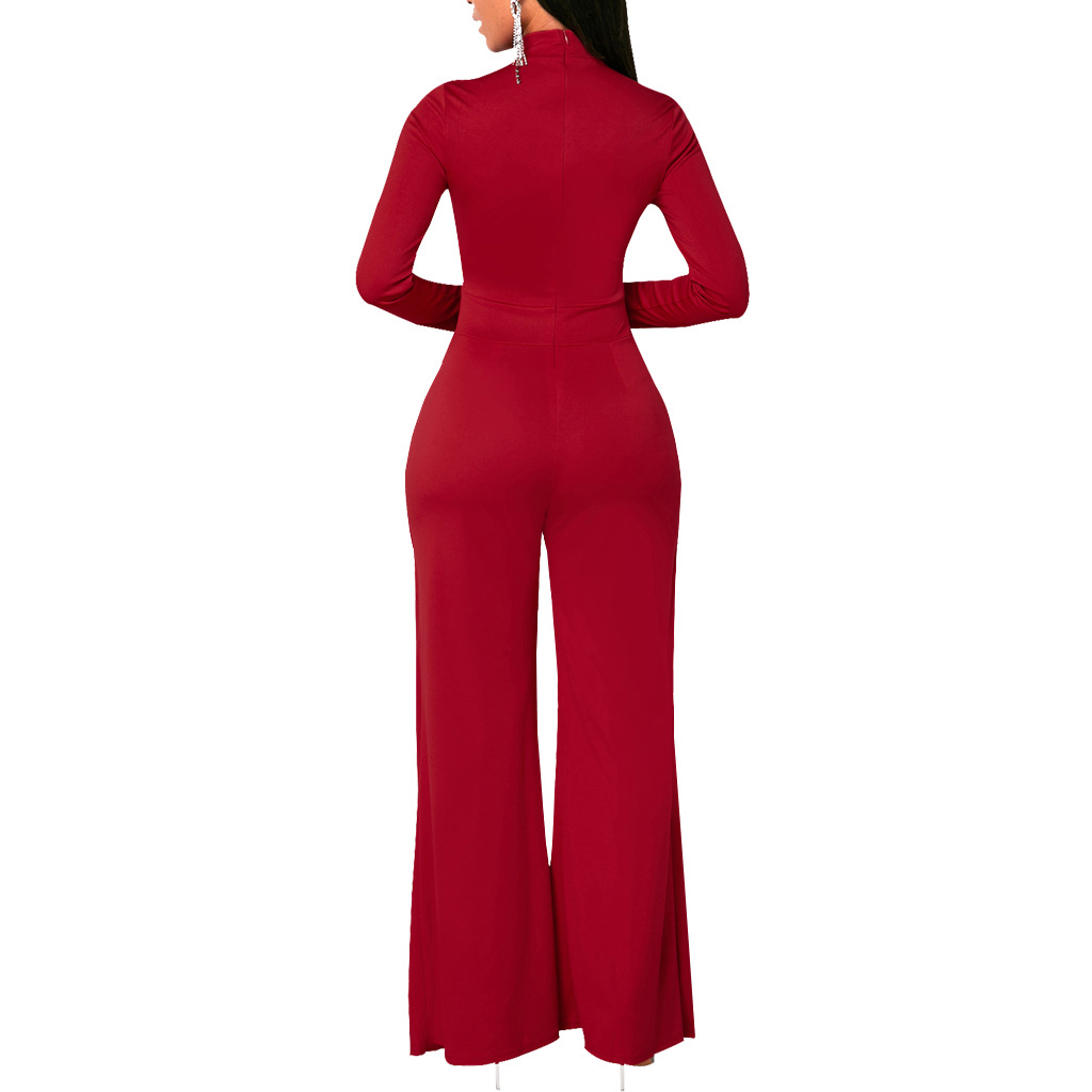 Solid Color Slim Wide Leg Long Sleeve Jumpsuit NSMRF116721