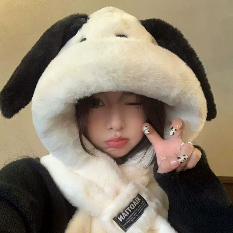 Cute cartoon overall, winter scarf, keep warm gloves, hat, set, 3 piece set