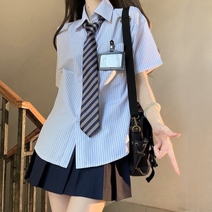 Japanese-Style College Popular Short-Sleeve Jk Uniform Striped Shirt 2025 Summer New High-Waisted Pleated Skirt Three-Piece Set