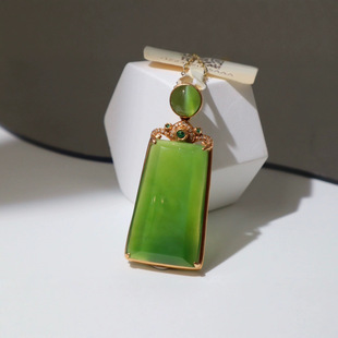 Jin Yu Tang Xinjiang Hetian Jade Jade Ice Base Pendant 18k Heavy Gold Inlaid Color Green Jade Fine