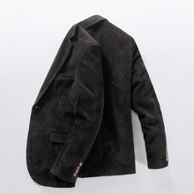 灯芯绒西装外套男秋季中老年宽松条绒爸爸春秋商务休闲小西服上衣