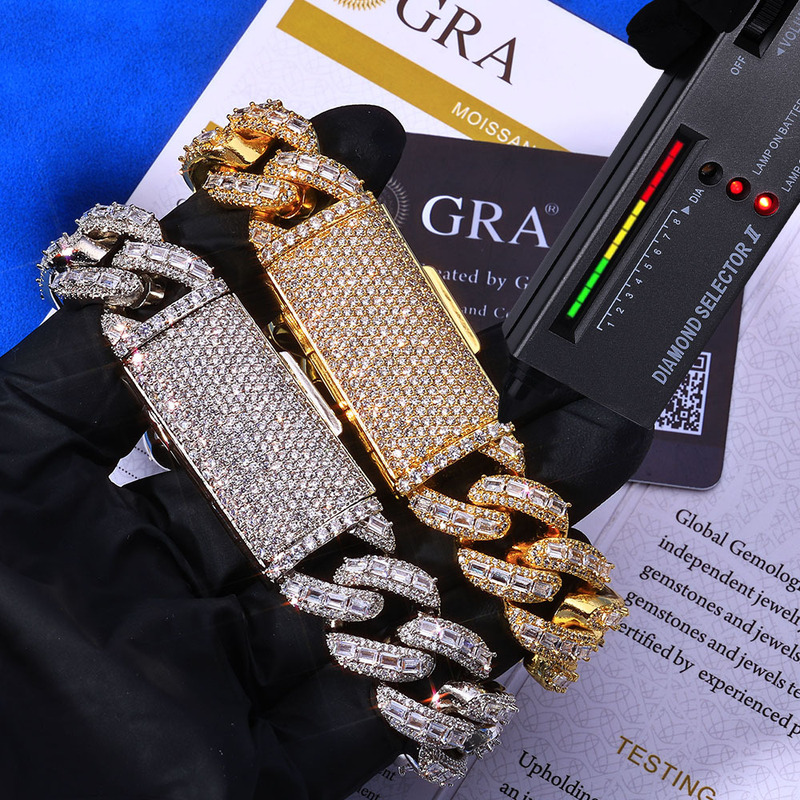 Cross-Border European and American 18mm Moissanite Cuban Chain S925 Sterling Silver Men's Bracelet, Light Luxury High-End Jewelry Accessories