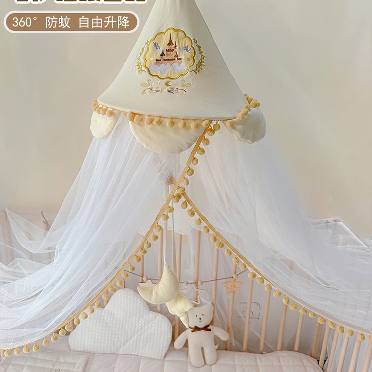 Crib Mosquito Net Full-Cover Universal with Bracket Rod Punch-Free Mosquito Net Cover Newborn Baby Princess Windproof Mosquito Cover