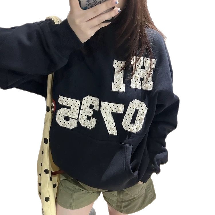 美式复古波点字母连帽长袖卫衣女2025春秋季新松弛感百搭别致外套|undefined