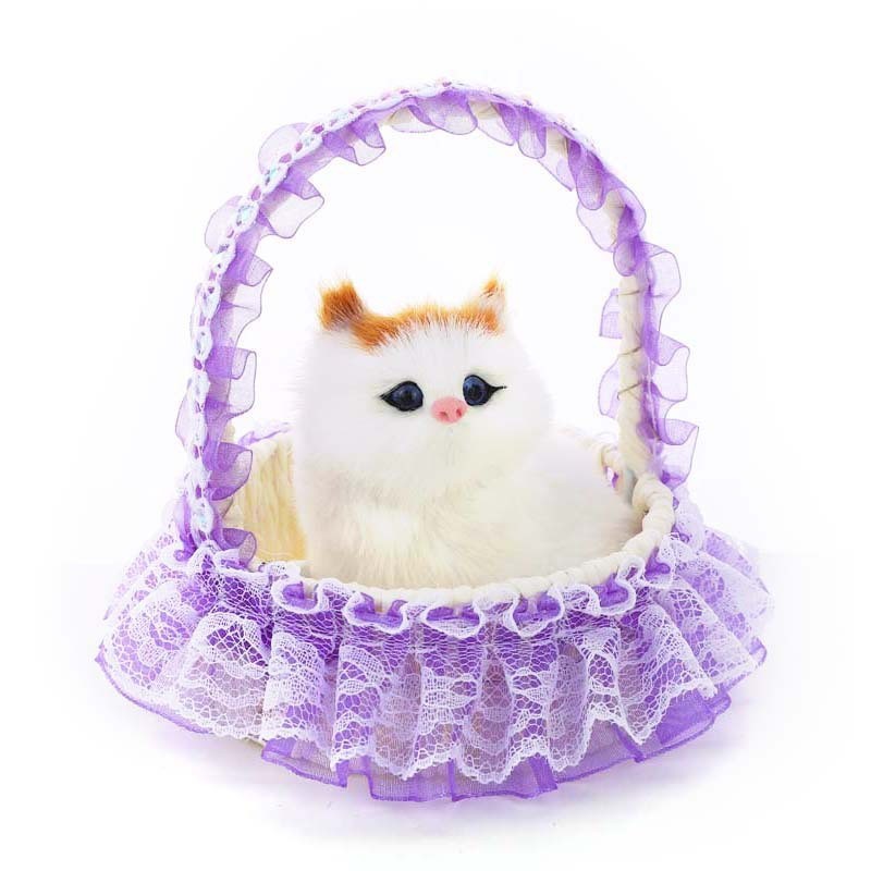 花かごの猫ちゃん、鳴き声を出すことができるリアルな子猫、女の子へのプレゼント、子供向け個性的な置物、景勝地の記念品、誕生日プレゼント|undefined