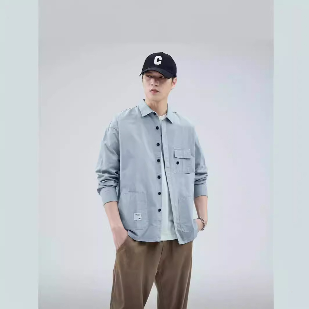 Ropa DE TRABAJO suelta Camisa de algodón camisa de los hombres de alto grado de estilo coreano suelto casual simple bolsillo único