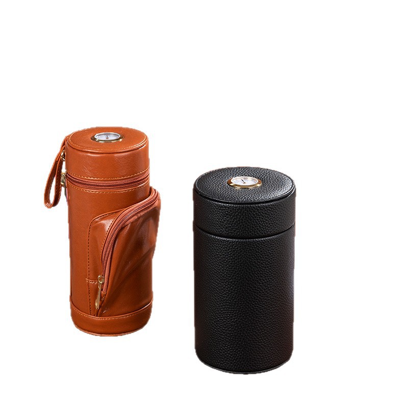 Transfronterizo nuevo estilo cuero para hombre tubo de cedro cubo de cigarros retro europeo y americano multifunción juego de cigarros bolsa de cigarros