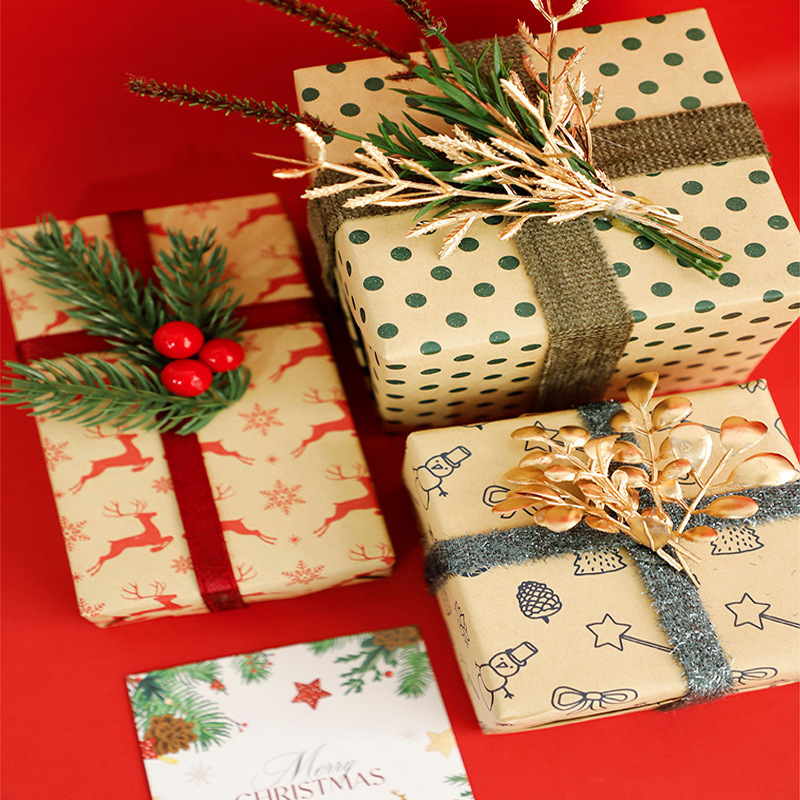 国境を越えた新しいクリスマス包装紙花色クラフト紙花ギフトボックス平安夜リンゴdiyギフト包装紙|undefined