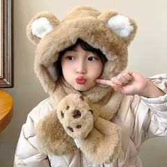 子供用ぬいぐるみスカーフ帽子スカーフ一体型冬の新しい耳保護帽子