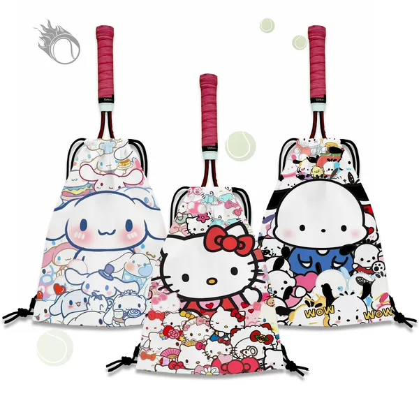 Full-Screen Cartoon Tennis Backpack Drawstring Tennis Racket Bag Large Capacity Portable Tennis Racket Storage Bag Tennis Bag