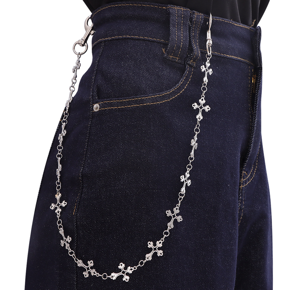 Metal Jeans Belt Men Hip Hop Niche High-end Men's Cross Waist Chain Accessory_voghion.com