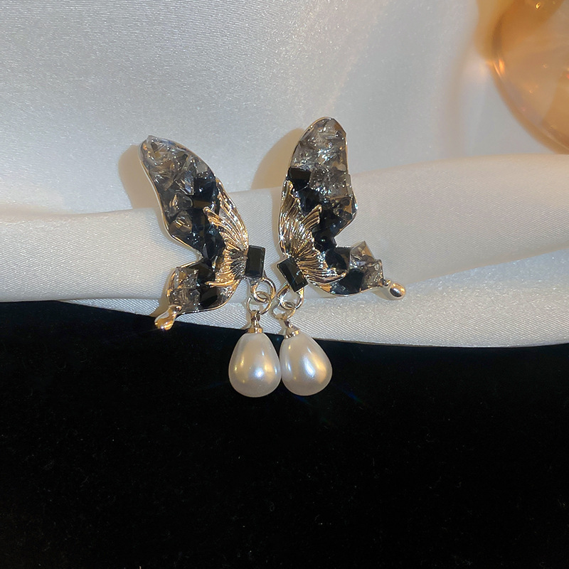 Agujas de plata con diamantes azules mariposa flor aretes de cristal coreanos delicados pequeños pernos frescos de moda para mujeres image 22