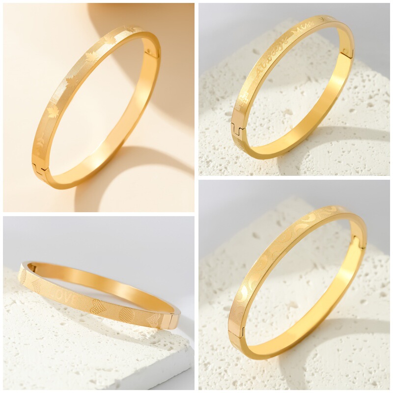 Cross-border Creative Simple Corrosion English Love Star Geometric Shape Pattern Snap Bracelet Couple's Hand Jewelry