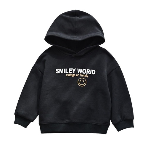 Children's hooded sweatshirt with printed letters for boys and girls, pure cotton, bottoming shirt, sports top, spring and autumn, children's clothing