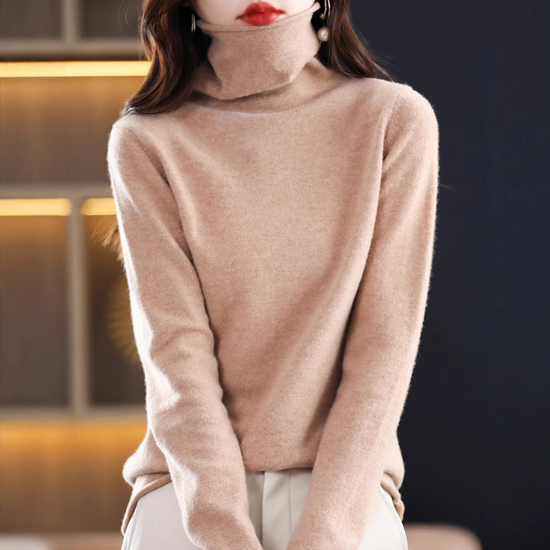 Pile Collar Women's 100 Pure Wool Base Shirt Autumn and Winter New Classic All-match Knitted Long-sleeved Pullover Sweater Trendy