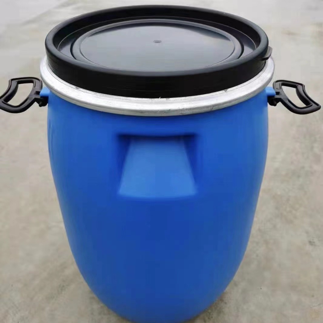 厂家直销现货供应60L法兰蓝色带箍圆桶 加厚桶壁更加牢固