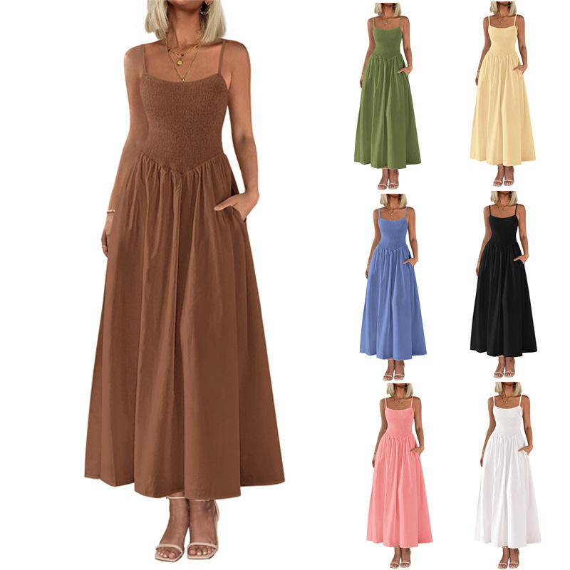 Amazon 2025 Summer Beach Vacation Dress Casual Spaghetti Strap Swing A-Line Long Flowing Dress