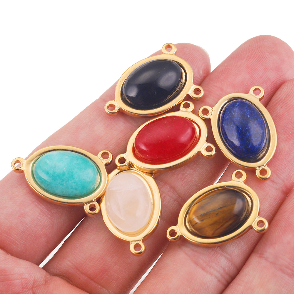 Europa y América de acero inoxidable Piedra Natural Cruz conexión joyería oval collar DIY colgante hecho a mano al por mayor