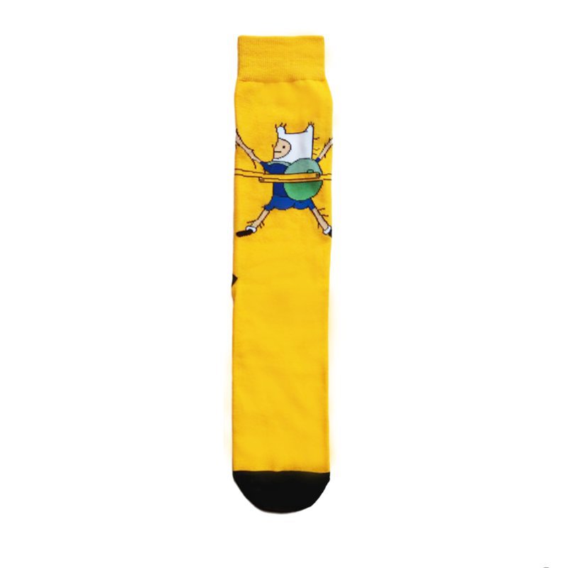 2025d Cartoon Striped Anime Cotton Mid-Calf Yellow Backpack Manga Socks_voghion.com