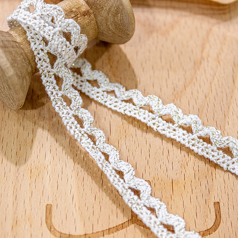 天缘レース花柄飾り材 幅0.6cm 小犬歯模様 金銀糸 人造綿糸 衣類装飾用生地