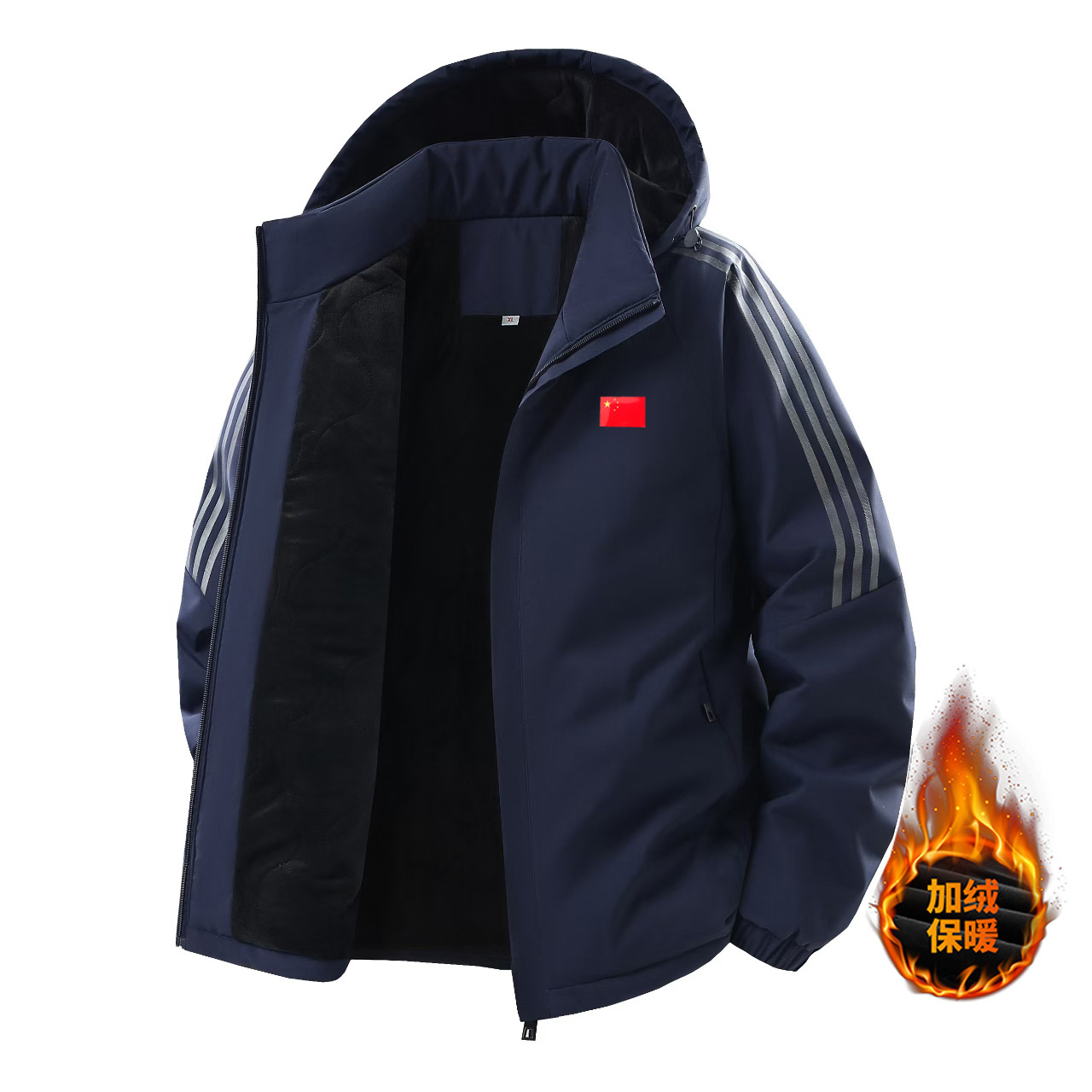Invierno transfronterizo de algodón de tres barras chaqueta de algodón casual suelta para hombres con camisa con capuchón grueso de algodón de moda para hombres