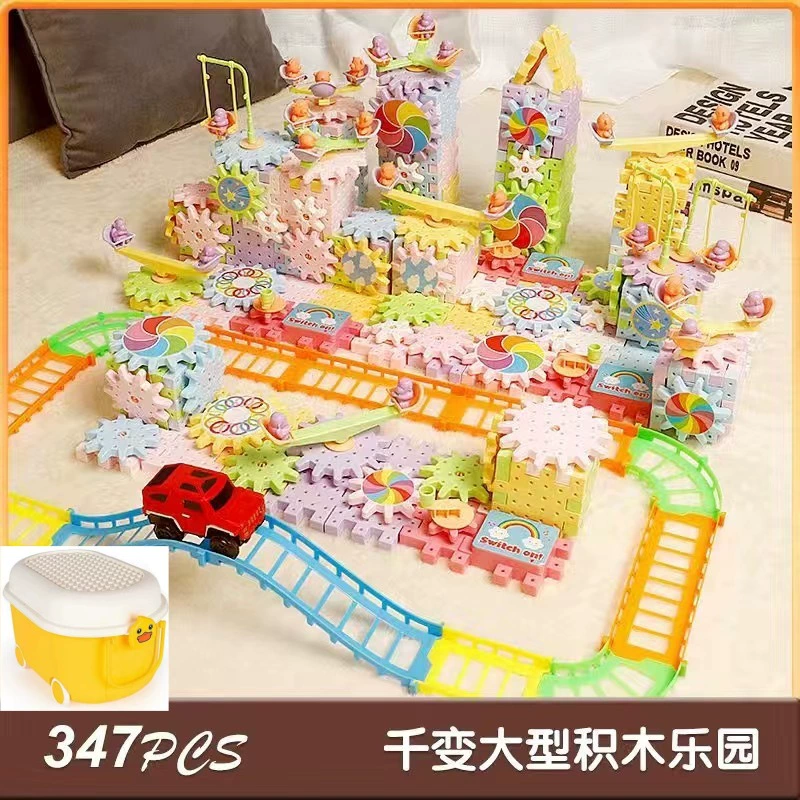Variable electric constructor with gears, rotating toy, subway, set, Birthday gift
