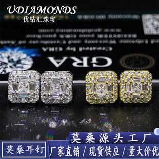 European and American cross-border princess square high-grade earring s925 silver set moissanite spring and autumn fine earring jewelry for men and women