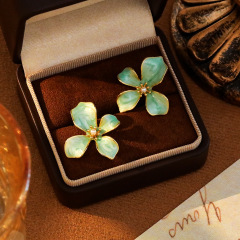 銅メッキの金の大きい花のエナメルの釉薬のイヤリングの女性の美ラードの色の新型の潮のピアスのイヤリングのS925銀の針