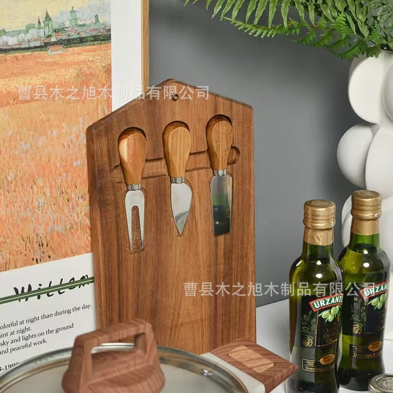 创意相思木芝士刀板套装蛋糕牛排木质托盘奶酪户外野餐盘