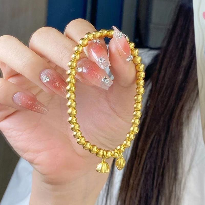 本物のベトナムサンドゴールド古代伝統は色あせません、蓮の小金ビーズと転送ビーズを模倣した黄金の2世代ハンドブレスレット|undefined