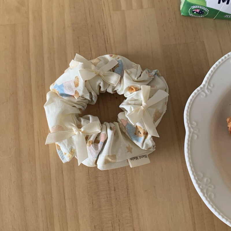 可爱曲奇小熊蝴蝶结方形发圈大肠圈少女心头绳皮筋手作发饰头饰品|undefined