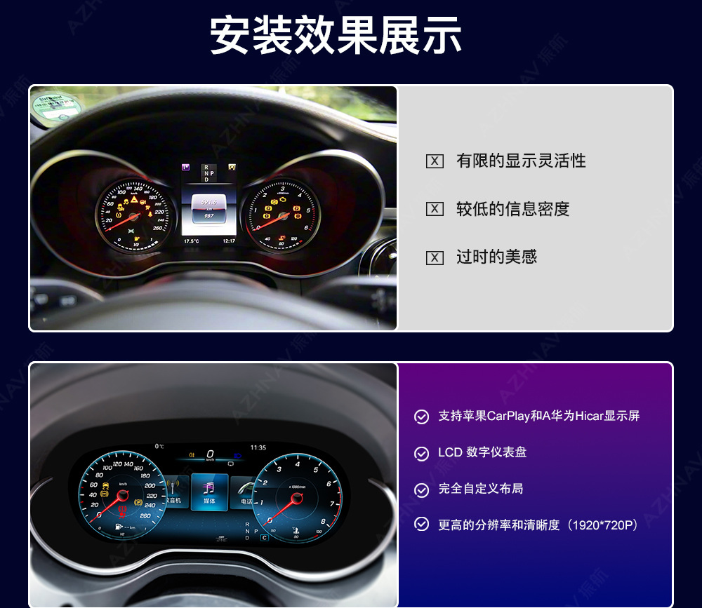 Suitable for Mercedes-Benz A180L Cla200 Gla260 Original Modified New Model 12.3inch Central Control Lcd Instrument Panel