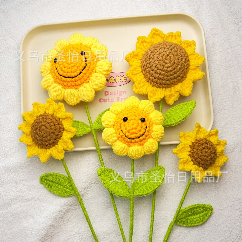 Cross-Border Knitted Sunflower Artificial Flowers Handmade Yarn Knitted Smiley Face Sunflowers Roses Teacher's Day DIY Bouquet Cross-Border Knitted Sunflower Artificial Flowers Handmade Yarn Knitted Smiley Face Sunflowers Roses Teacher's Day DIY Bouquet