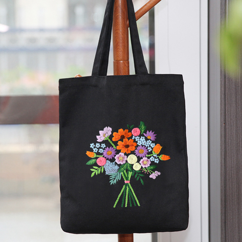Bolsa de lona pequeña-Flor de rocío de la mañana-Negro (no terminado)