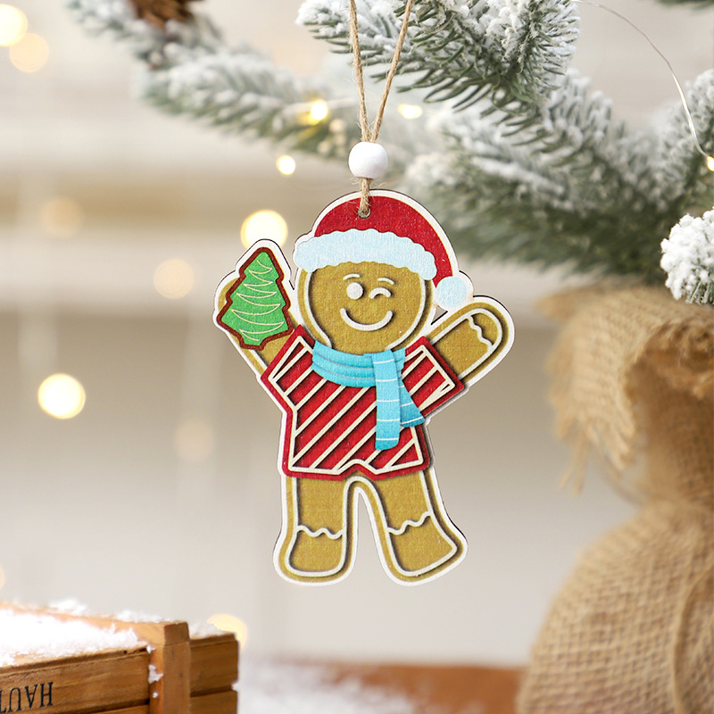 Nuevos productos transfronterizos decoraciones navideñas pan de jengibre de Navidad hombre colgante de madera DIY colgante de árbol de Navidad
