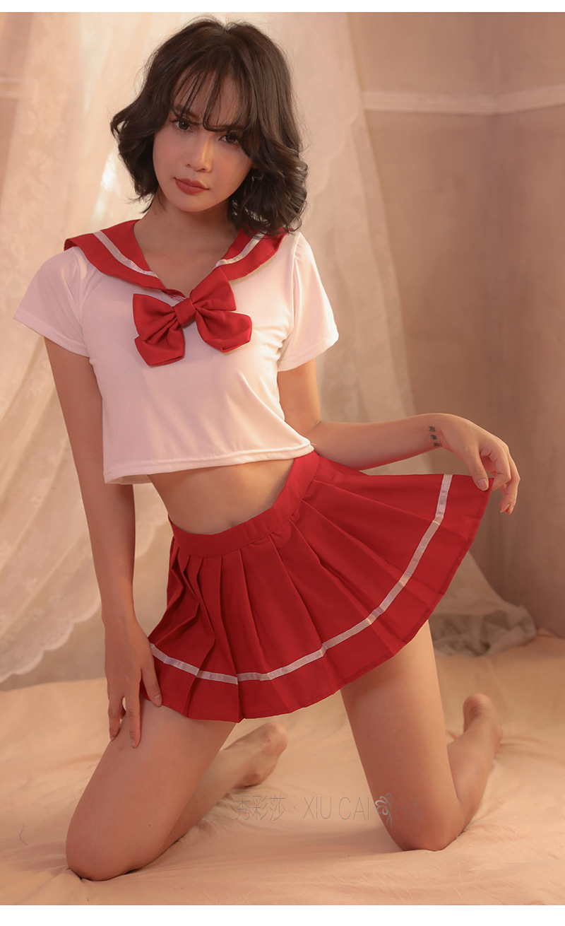 Cute Japanese Student Roleplay Uniform Set with Sweet Short Miniskirt — detail image 19