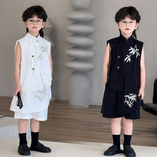 Boys' Vest 2025 Summer New Stand Collar Embroidered Top Trendy Chinese Style Children's Suit Kids' Clothing Dropshipping