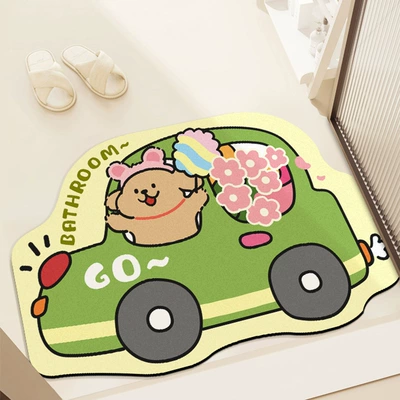 Foot Mat Toilet Door Wear-resistant, Avtomobil döşəmə paspasları - cartoon-dog-green-car-4060cm25mm-diatom-mud