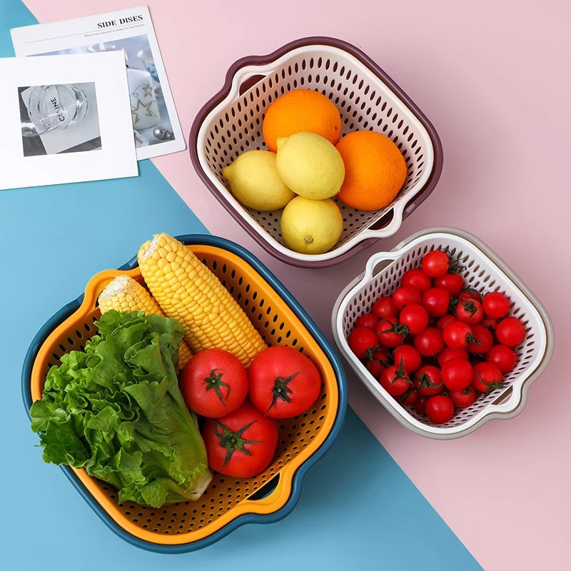 Cesta de drenaje de doble capa 8 conjuntos de 6 conjuntos de platos de lavar cestas de drenaje de frutas de cocina cestas de verduras de fugas de agua de doble capa cuenca de drenaje