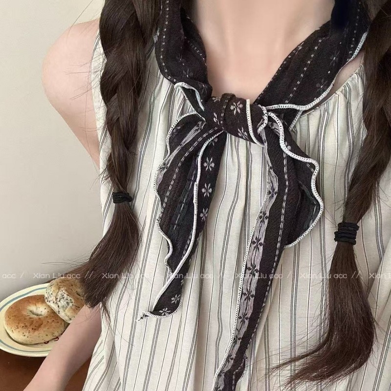 日系文艺风黑白条纹丝巾女2025新款小众高级感百搭领巾氛围感配饰|undefined