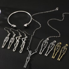 欧美哥特暗黑朋克暗黑风骷髅头耳钉耳环项链手镯套装万圣节饰品