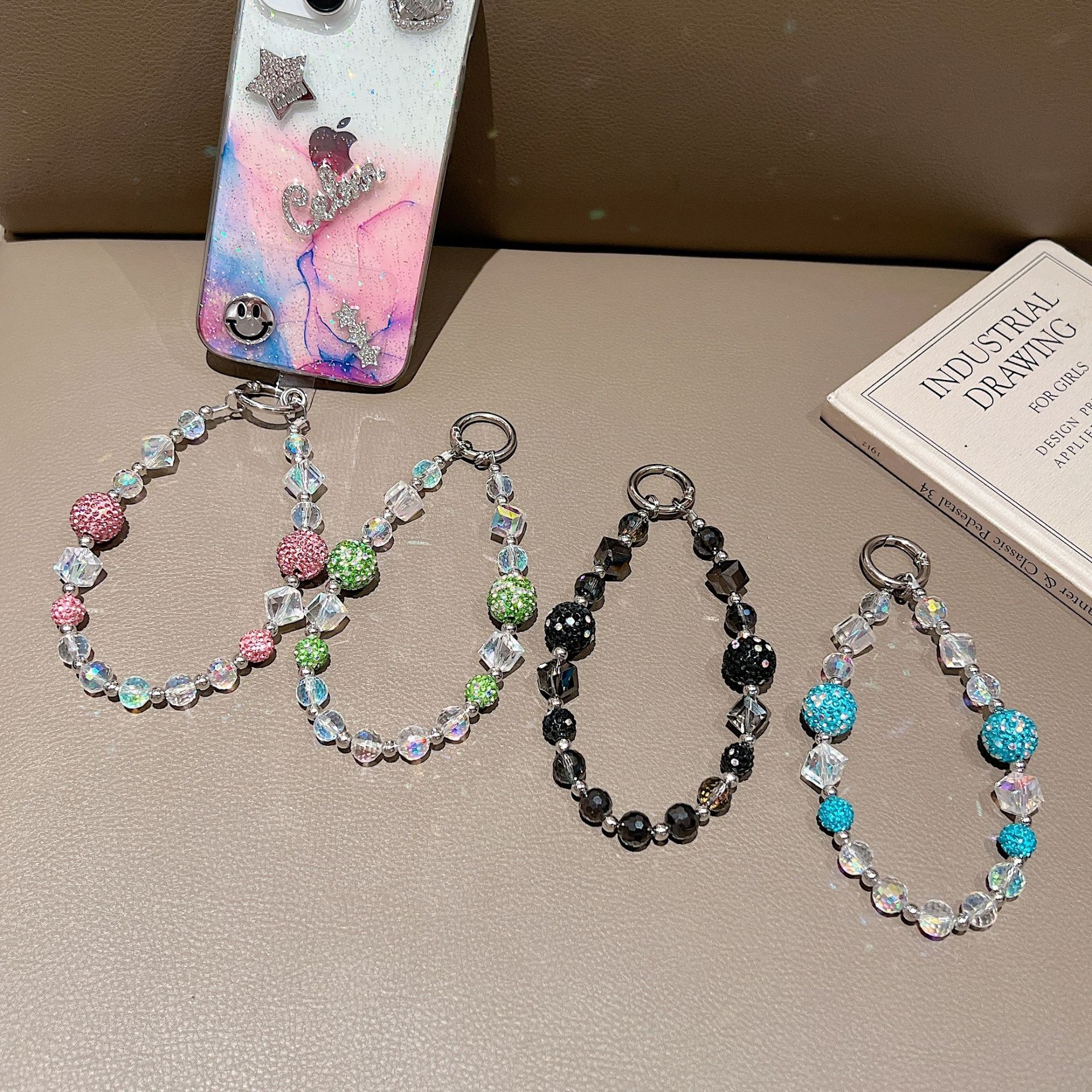 Bola de cristal de verano de alta calidad, funda para teléfono móvil, cadena de joyería de cordón, muñeca colorida, cadena corta, envío anti-pérdida