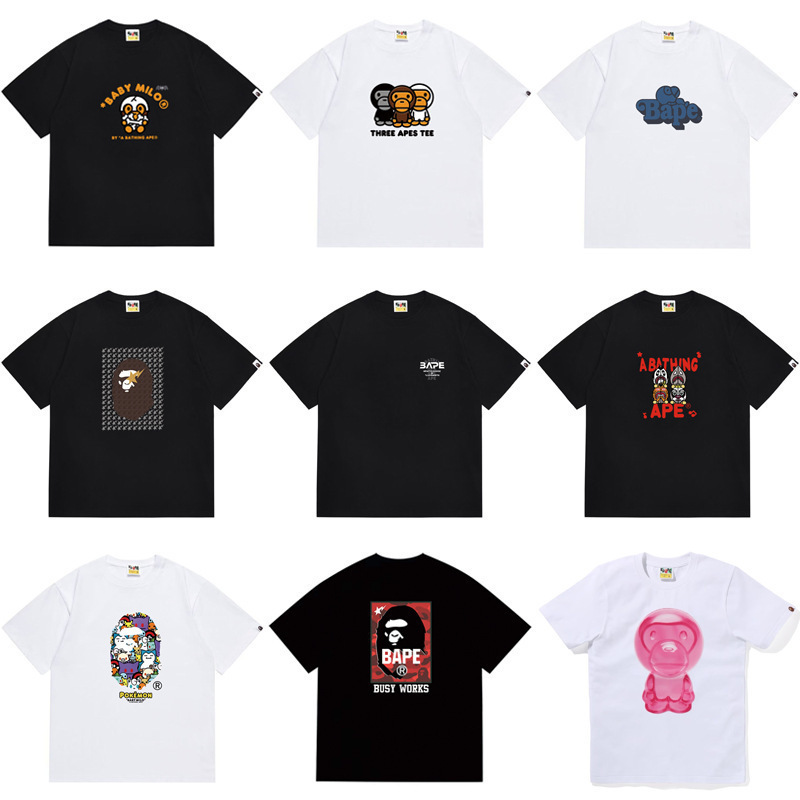 High-quality 260g foreign trade trendy brand BAPE ape head pure cotton heavyweight shark T-shirt, unisex loose-fitting couple's top High-quality 260g foreign trade trendy brand BAPE ape head pure cotton heavyweight shark T-shirt, unisex loose-fitting couple's top
